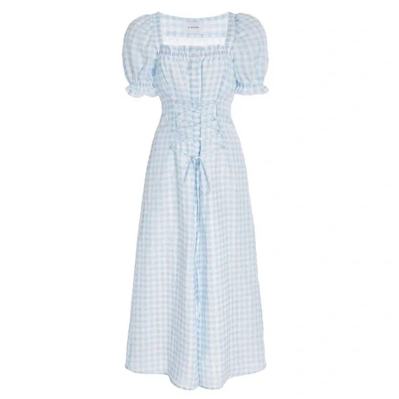 knee length dresses for ladies Marquise Linen Dress in Azure Blue